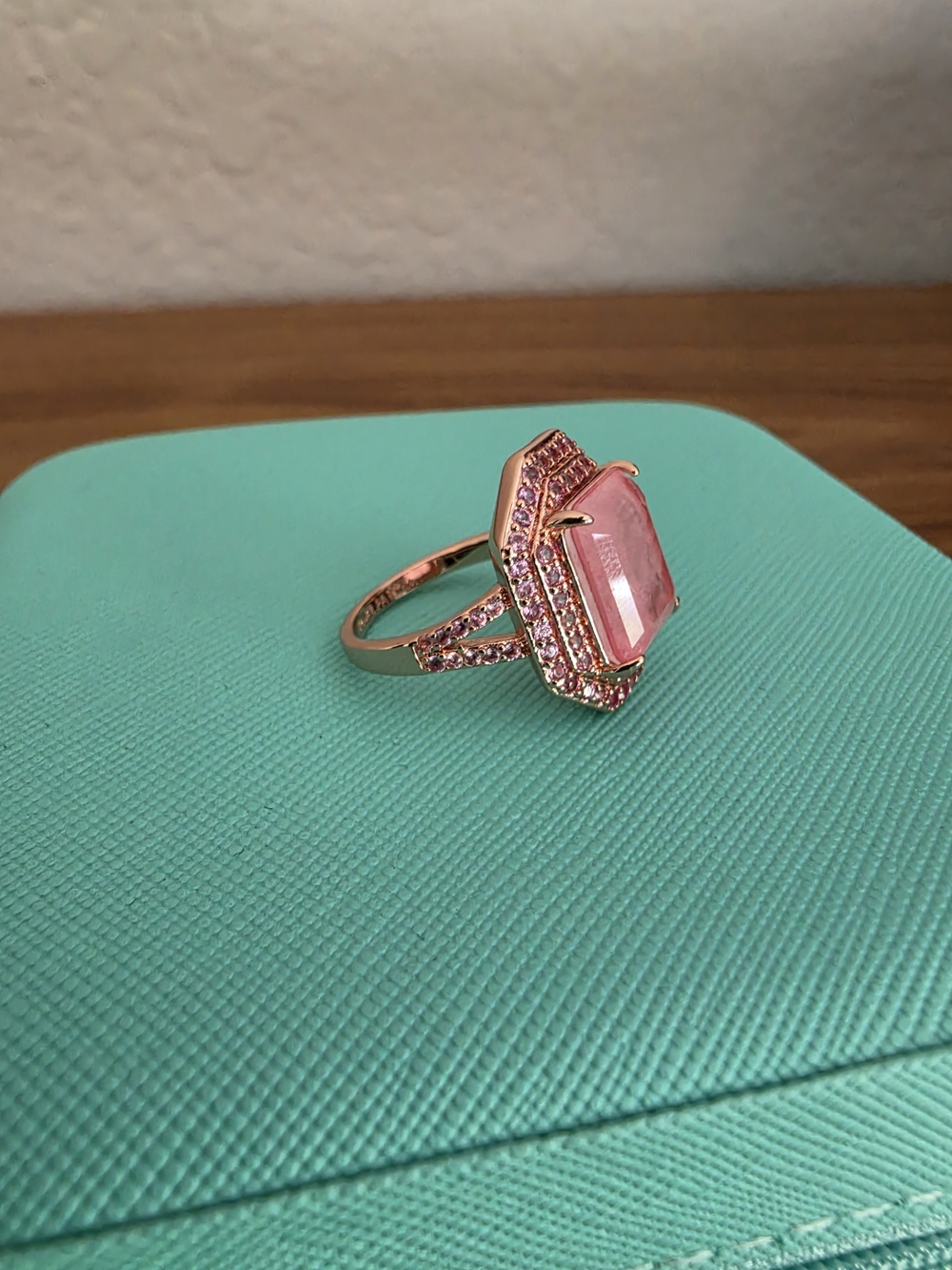 Rose Gold Ring with Pink Crystal Halo